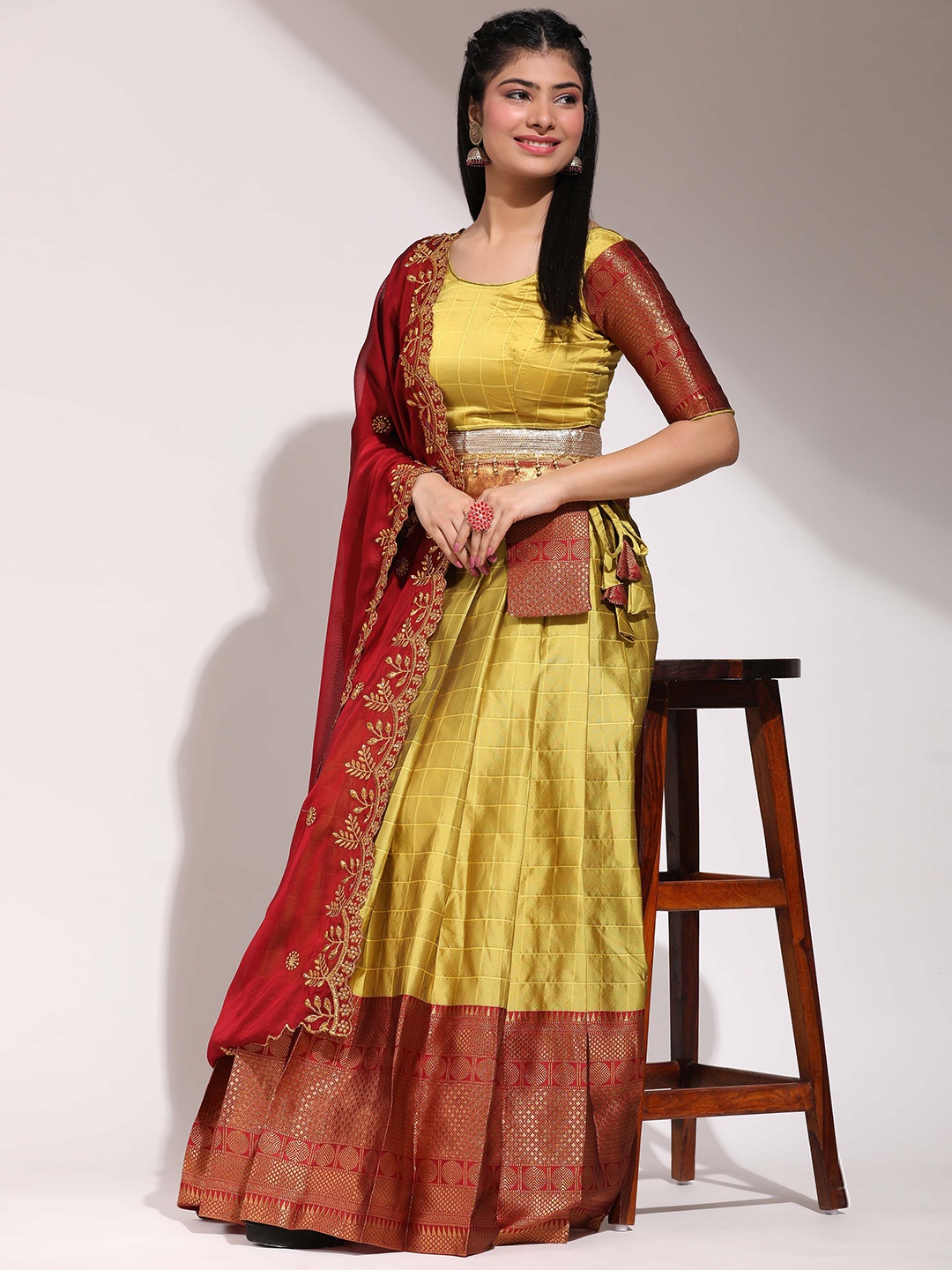 

DIVASTRI Semi-Stitched Lehenga & Unstitched Blouse With Dupatta, Yellow