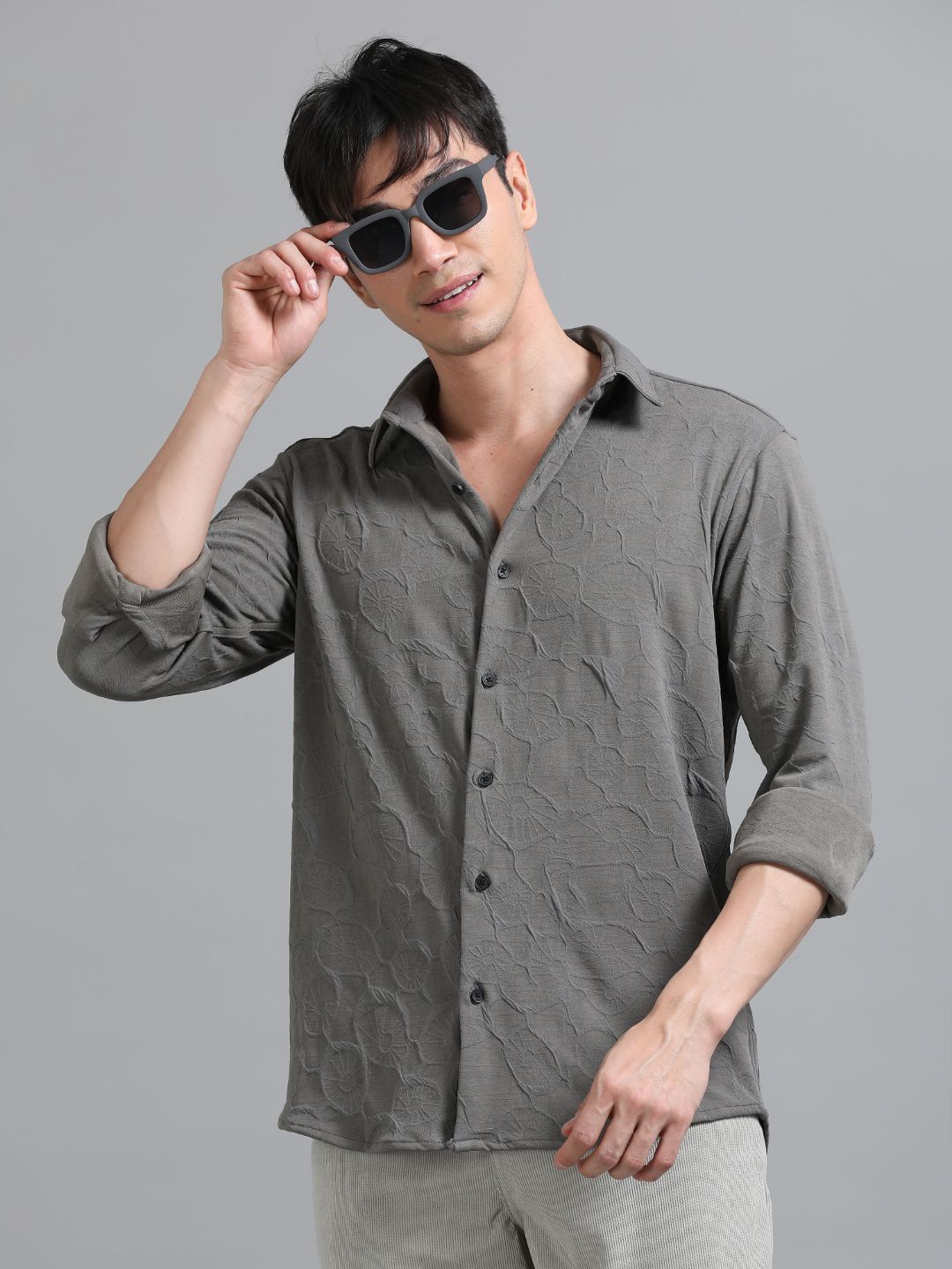 

PAUL STREET Men Standard Relaxed Fit Spread Collar Textured Casual Shirt, Grey