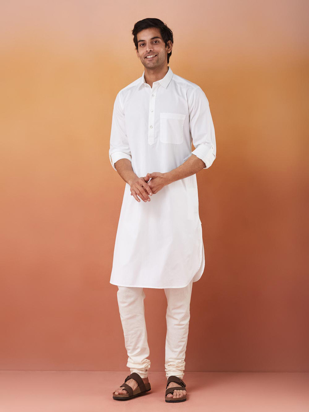 

Fabindia Shirt Collar Pure Cotton Straight Kurta, White