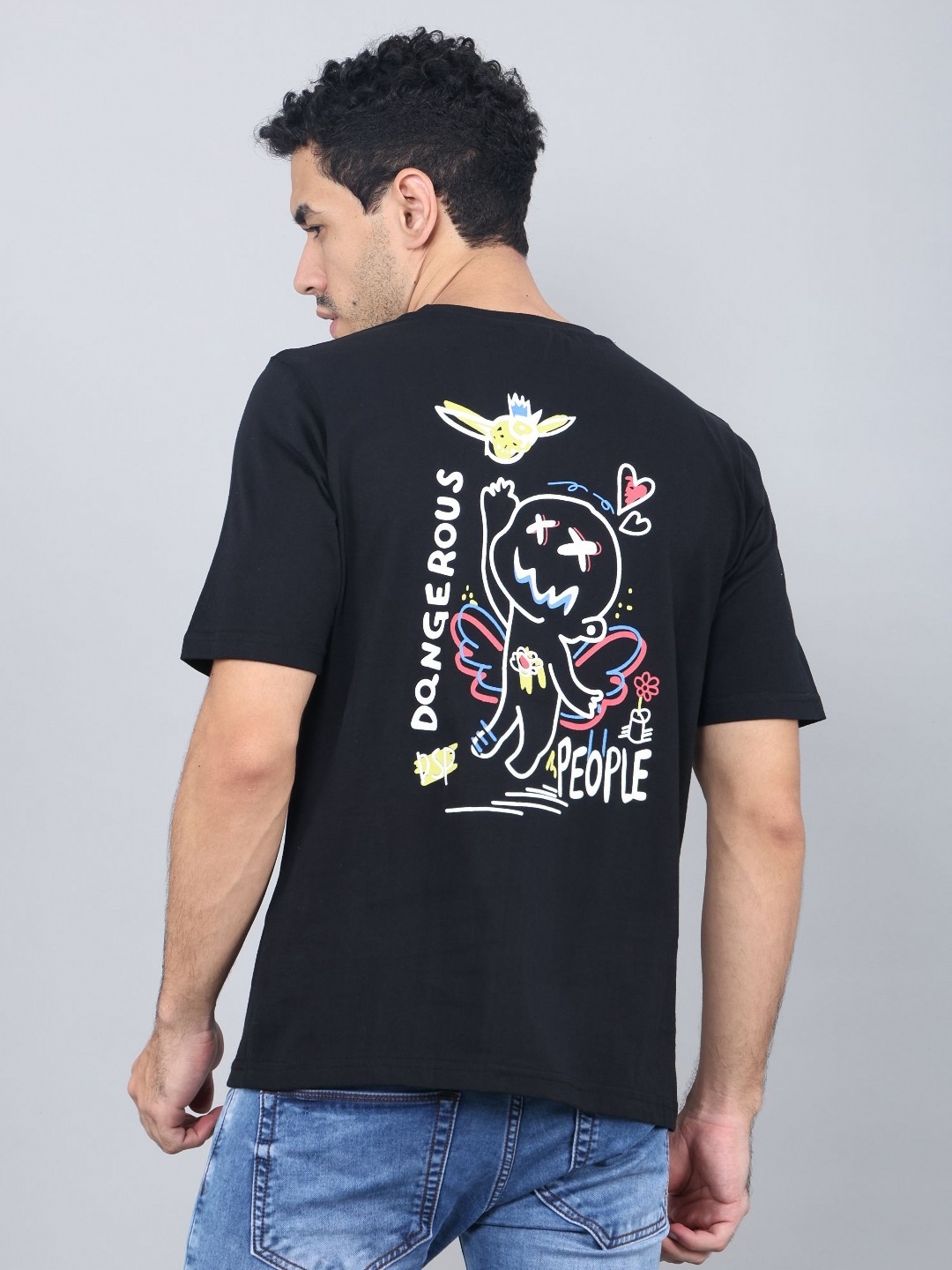 

ZEN1 FASHION Men Abzorb Graphic Printed Round Neck Cotton T-shirt, Black