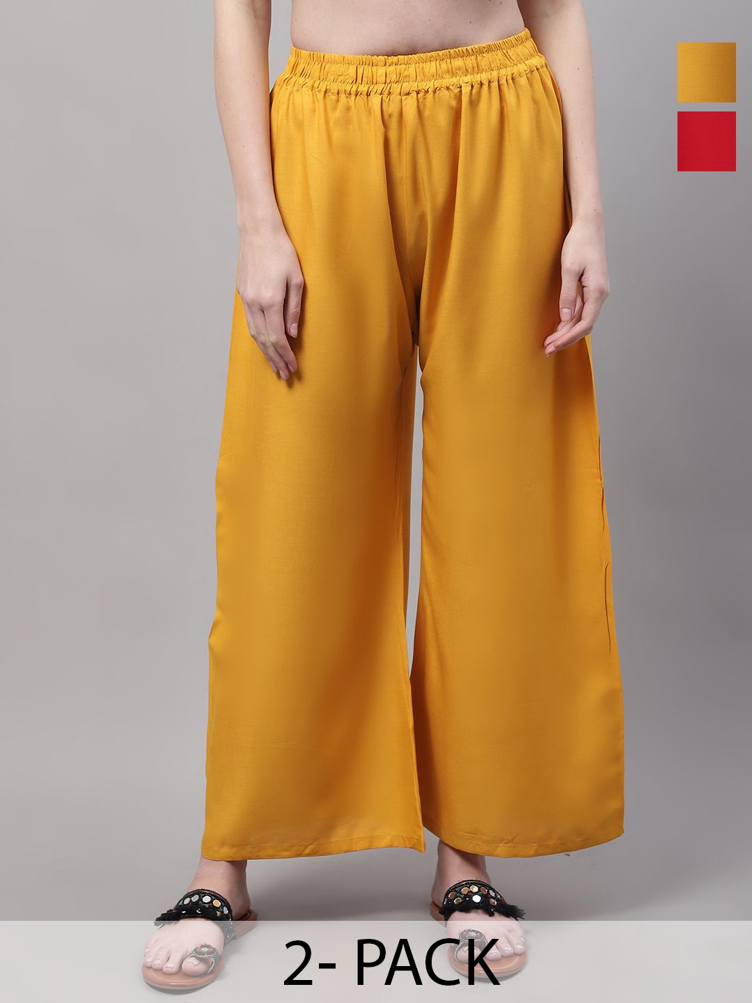 

Valles365 by S.C. Women Pack of 2 Slip-On Flared Palazzos, Yellow