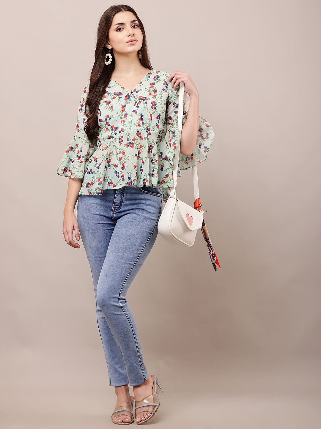 

Raabta Fashion Women Floral Printed V-Neck Top, Green