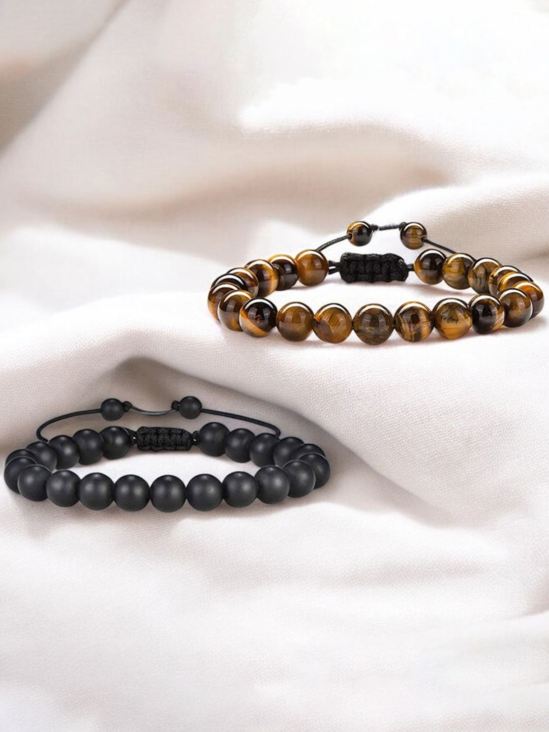 

Jewels Galaxy Mens Set Of 2 Artificial Beaded Elasticated Bracelet, Black