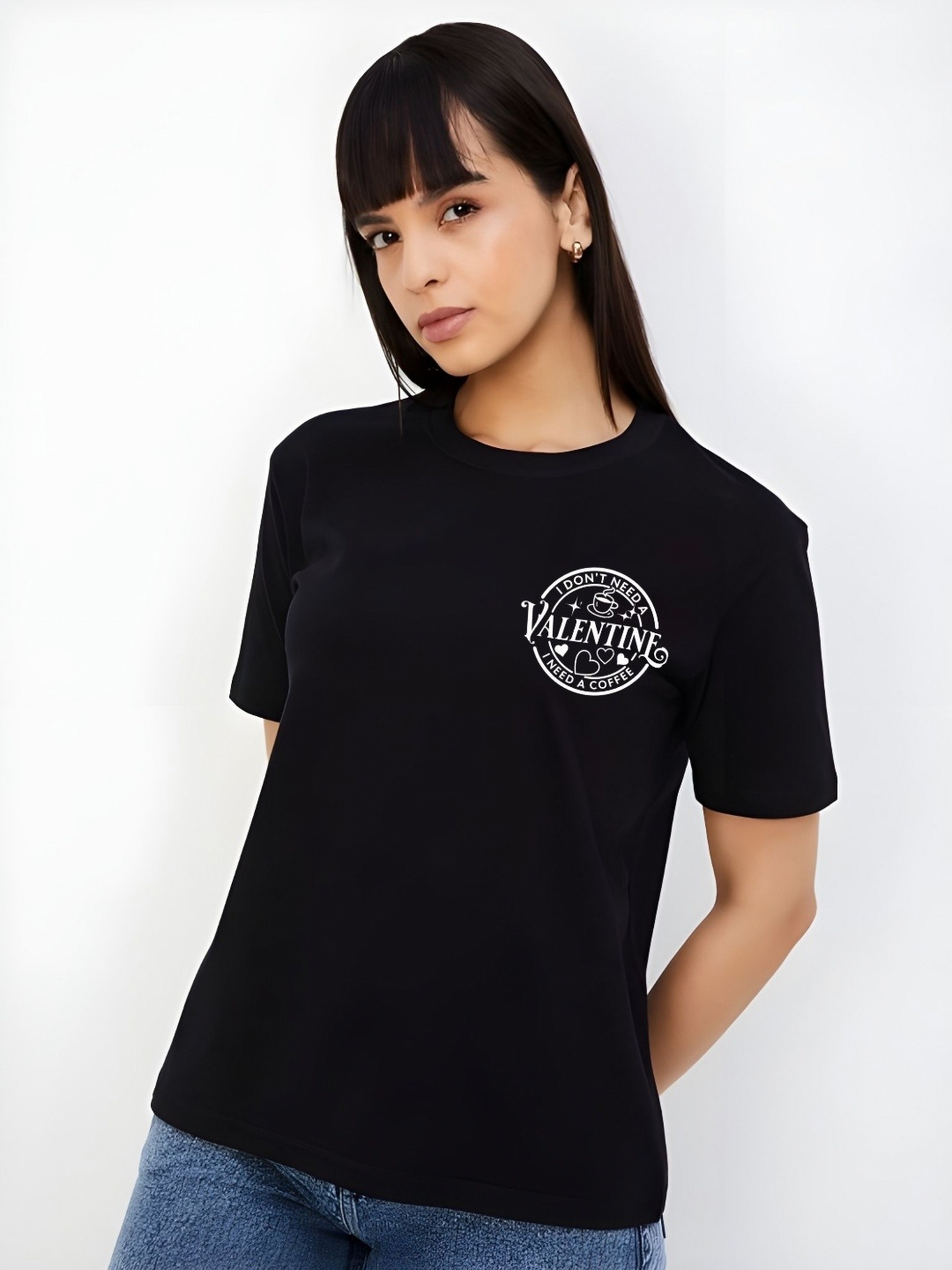 

DressBerry Women Typography Printed Round Neck Cotton T-shirt, Black