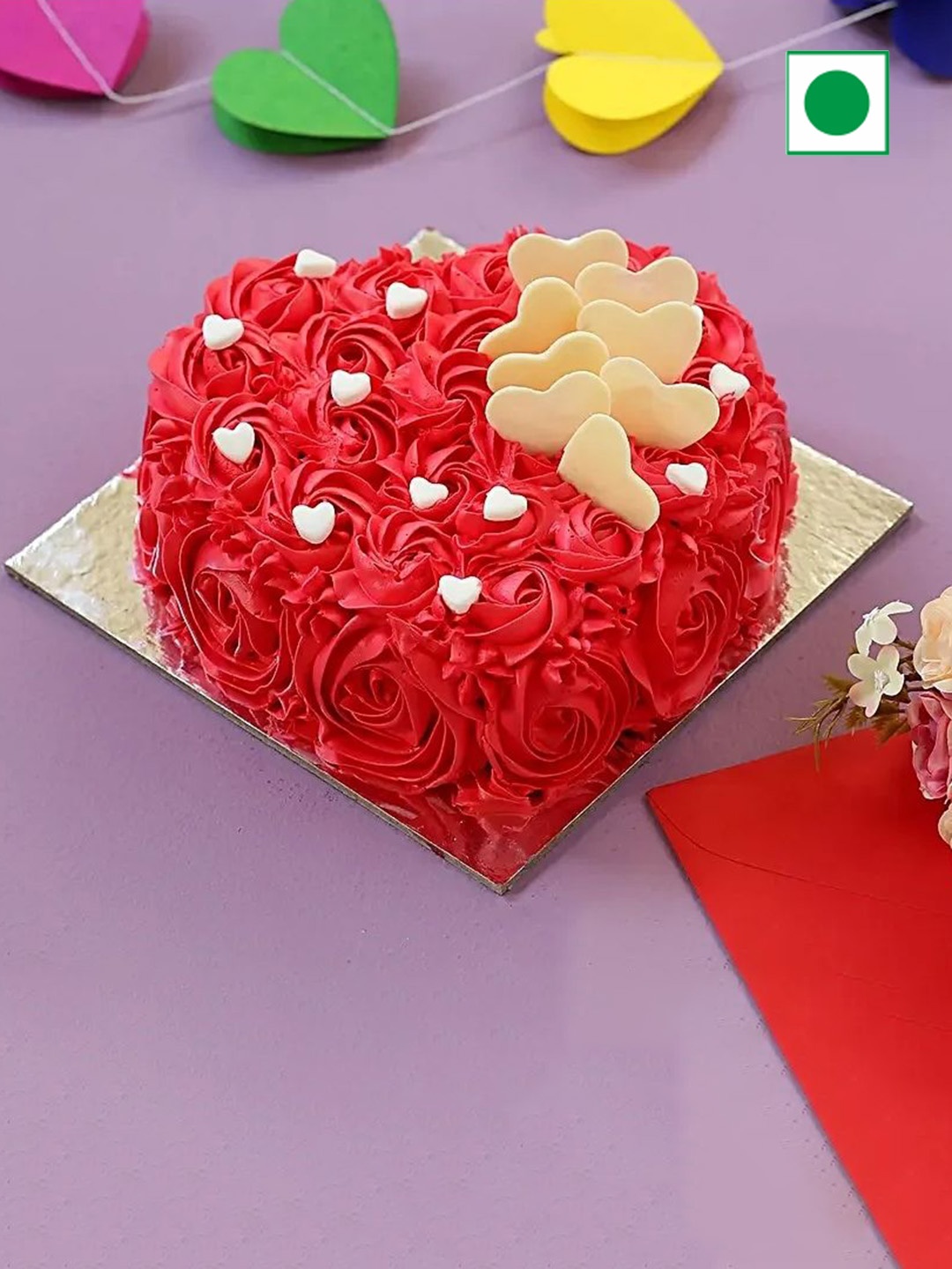 

fnp Chocolate Flavor Eggless Heart Shape Cake - 1Kg, Red