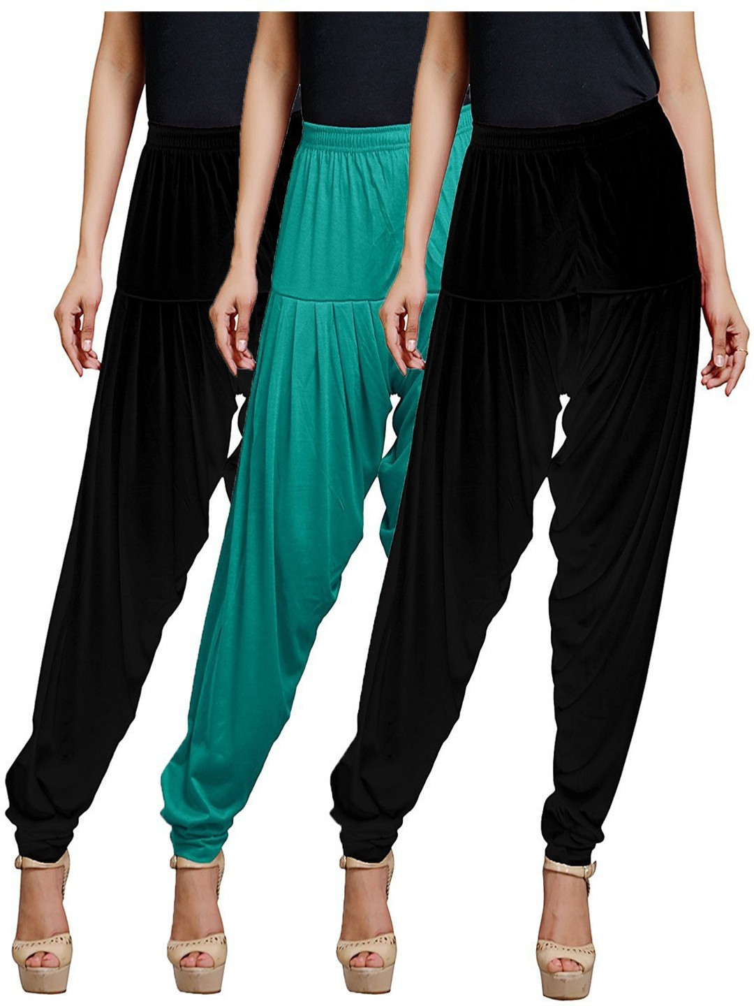 

AFRA GARMENTS Women Pack Of 3 Mid-Rise Loose-Fit Patiala, Black