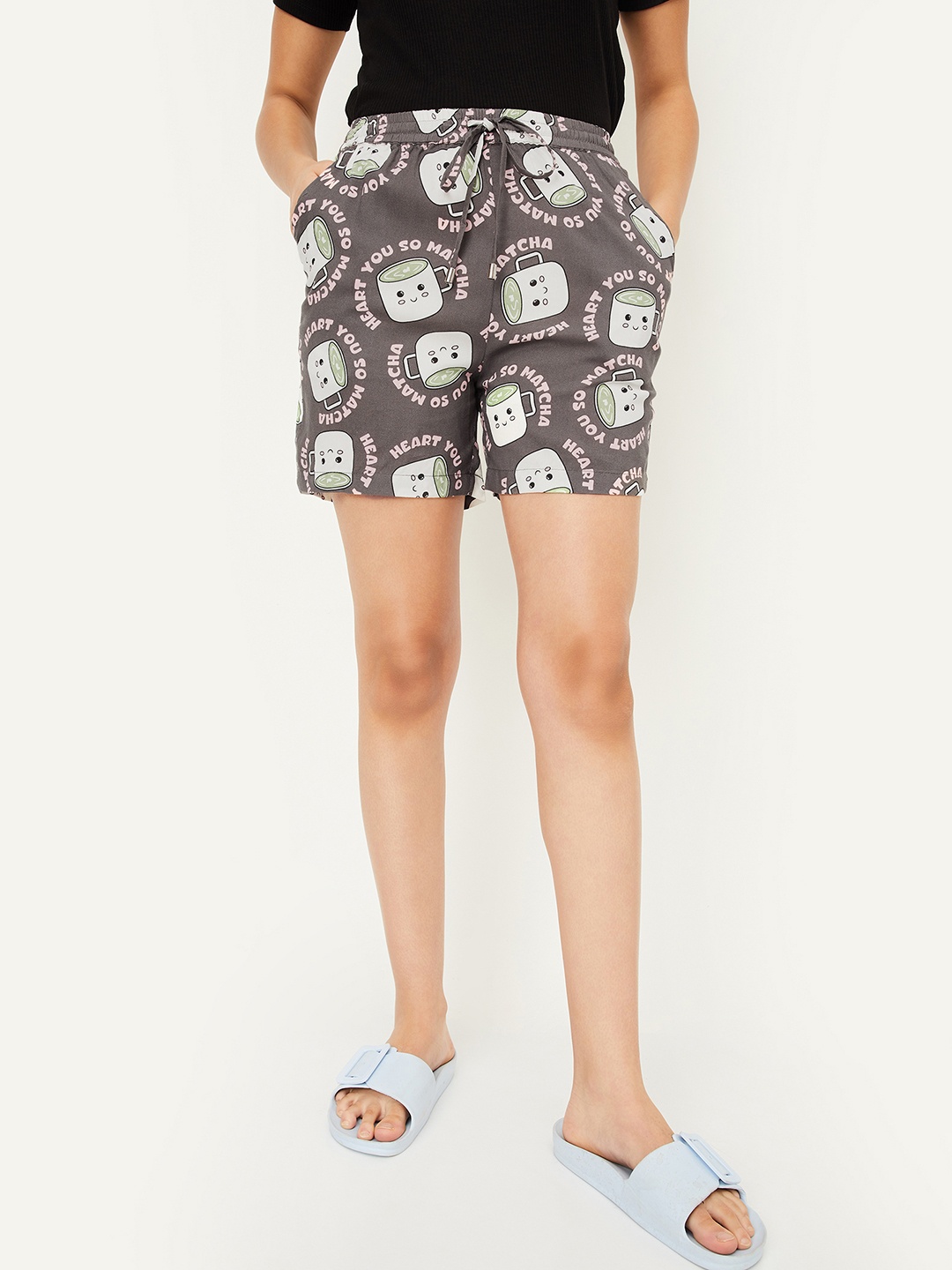 

max Women Conversational Printed Shorts, Grey