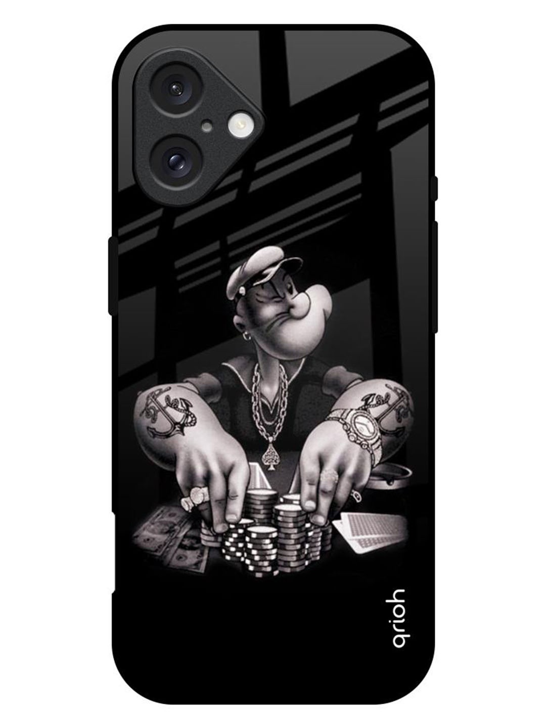 

QRIOH Quirky Printed iPhone 16 Plus Back Case Mobile Accessories, Black