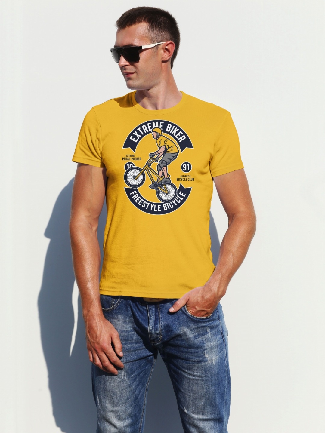 

Moda Rapido Men Graphic Printed Round Neck Cotton T-shirt, Mustard