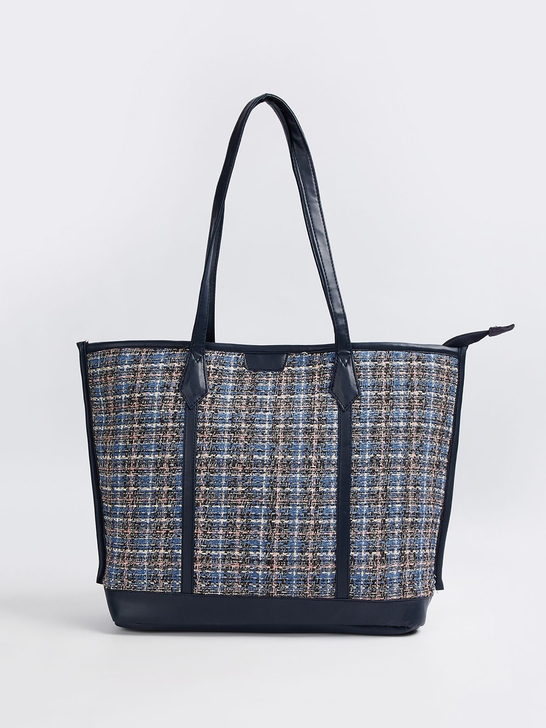 

max Women Checked Structured Cotton Handheld Bag, Blue