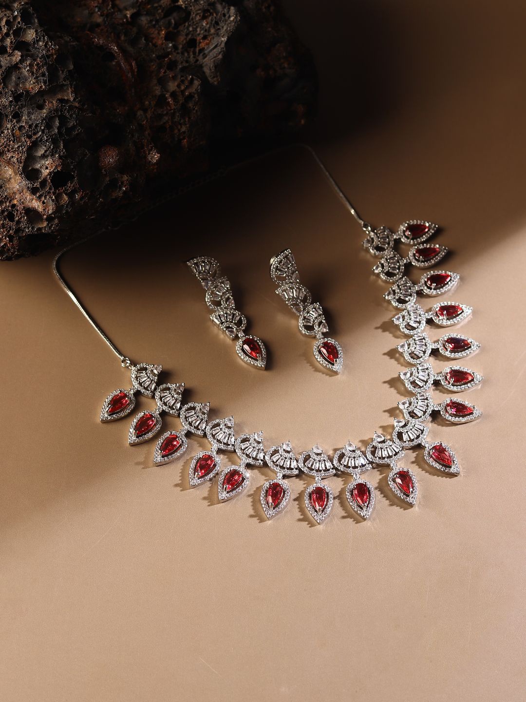 

RHOSYN Rhodium-Plated Cubic Zirconia-Studded Jewellery Set, Silver