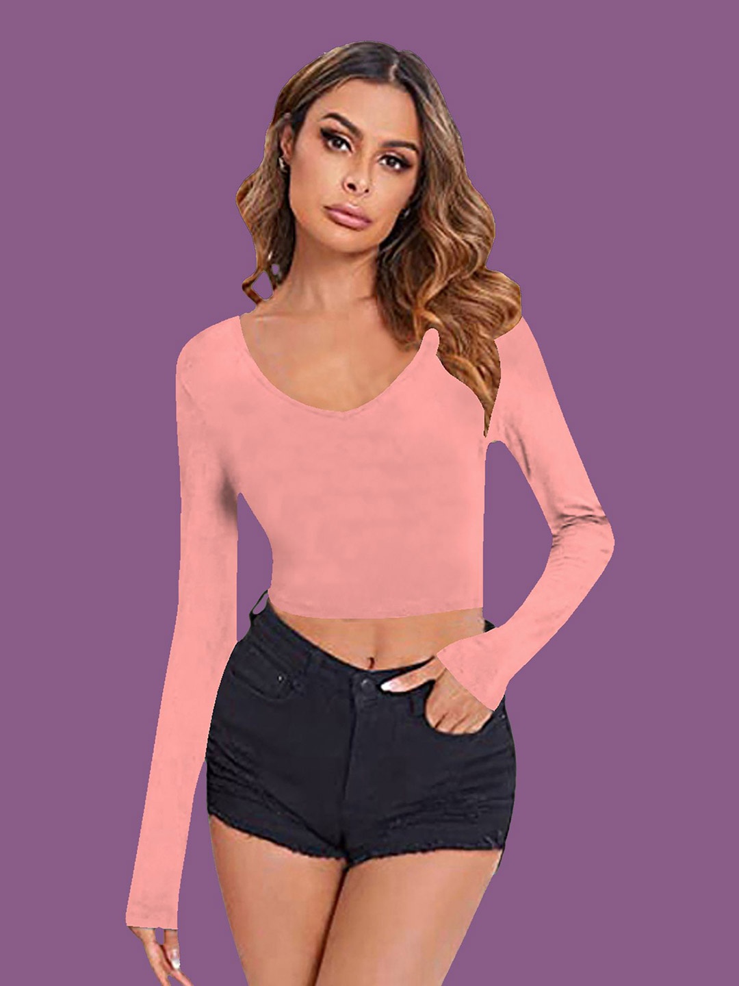 

Dream Beauty Fashion Women Solid V-Neck Top, Peach