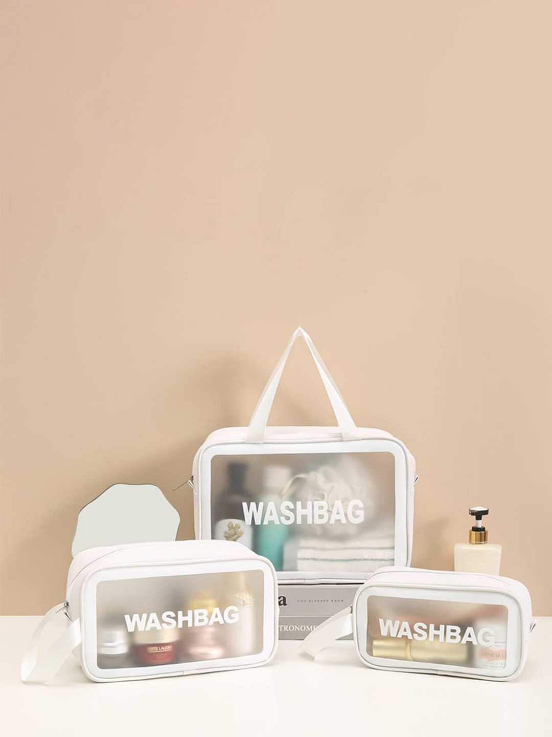 

RRK 3-Pcs Clear Waterproof Makeup Pouch, White