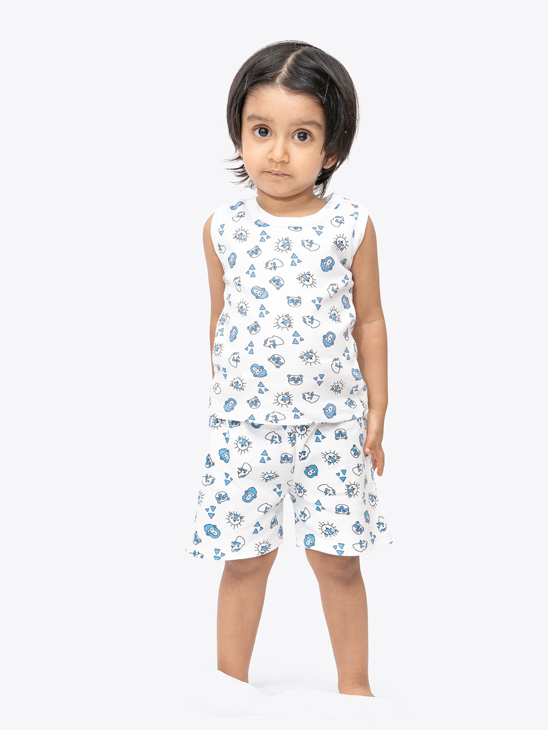 

ariel Kids Printed Pure Cotton T-shirt With Shorts, White