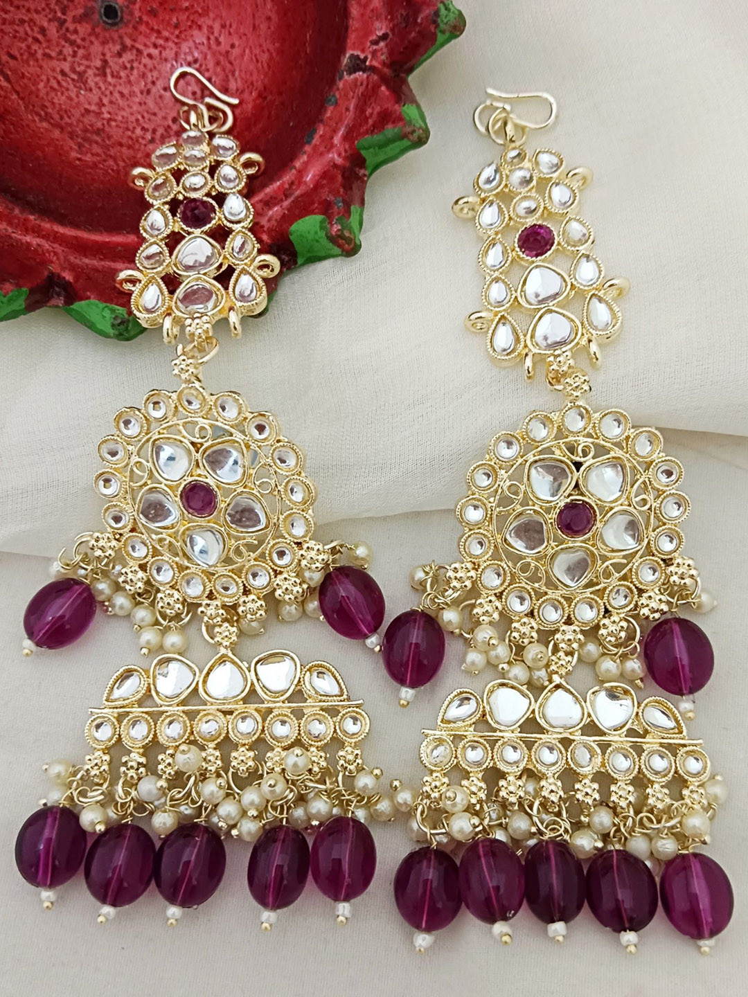 

EVY Gold-Plated Artificial Stones And Beads Studded Contemporary Drop Earrings