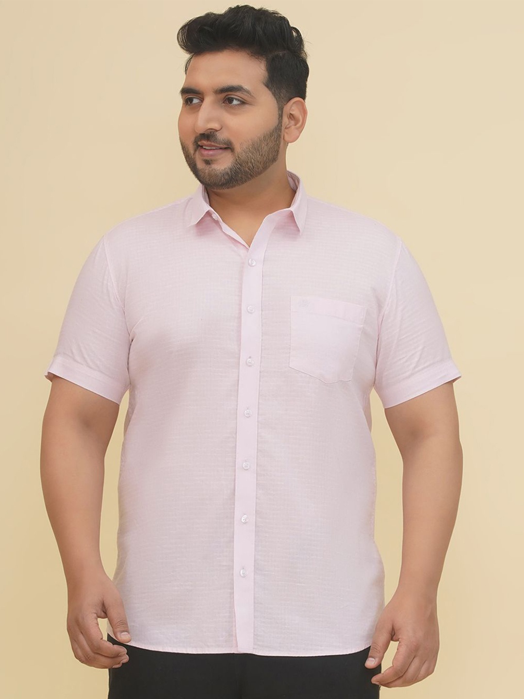 

John Pride Men Regular Fit Spread Collar Textured Cotton Casual Shirt, Pink