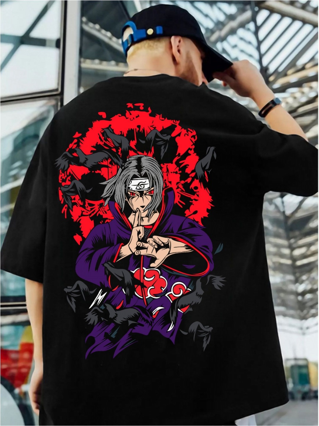 

ZEN1 FASHION Men Abzorb Graphic Printed Round Neck Cotton Oversized T-shirt, Black