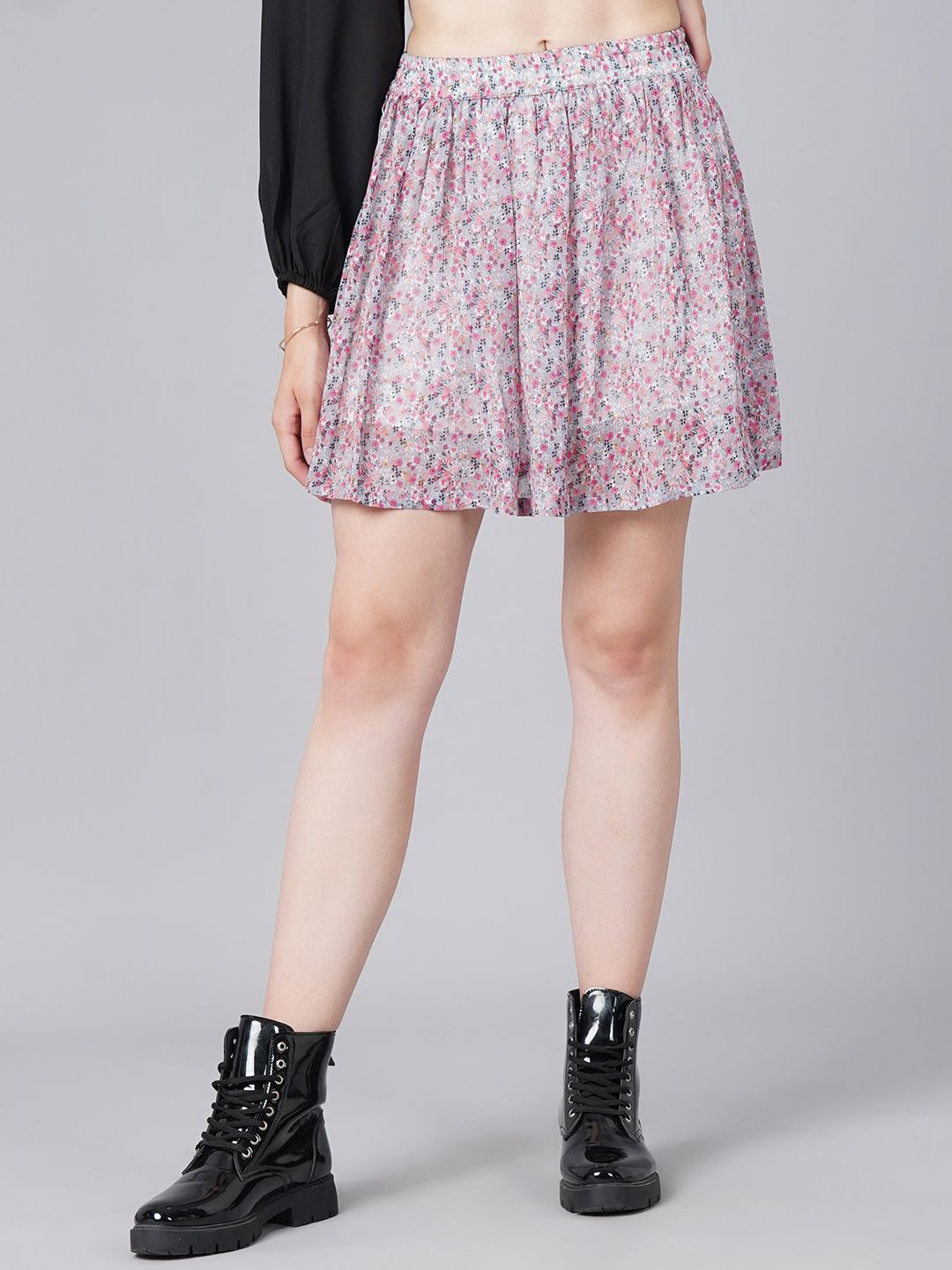 

Moda Rapido Women Floral Printed Flared Mini Skirt, White