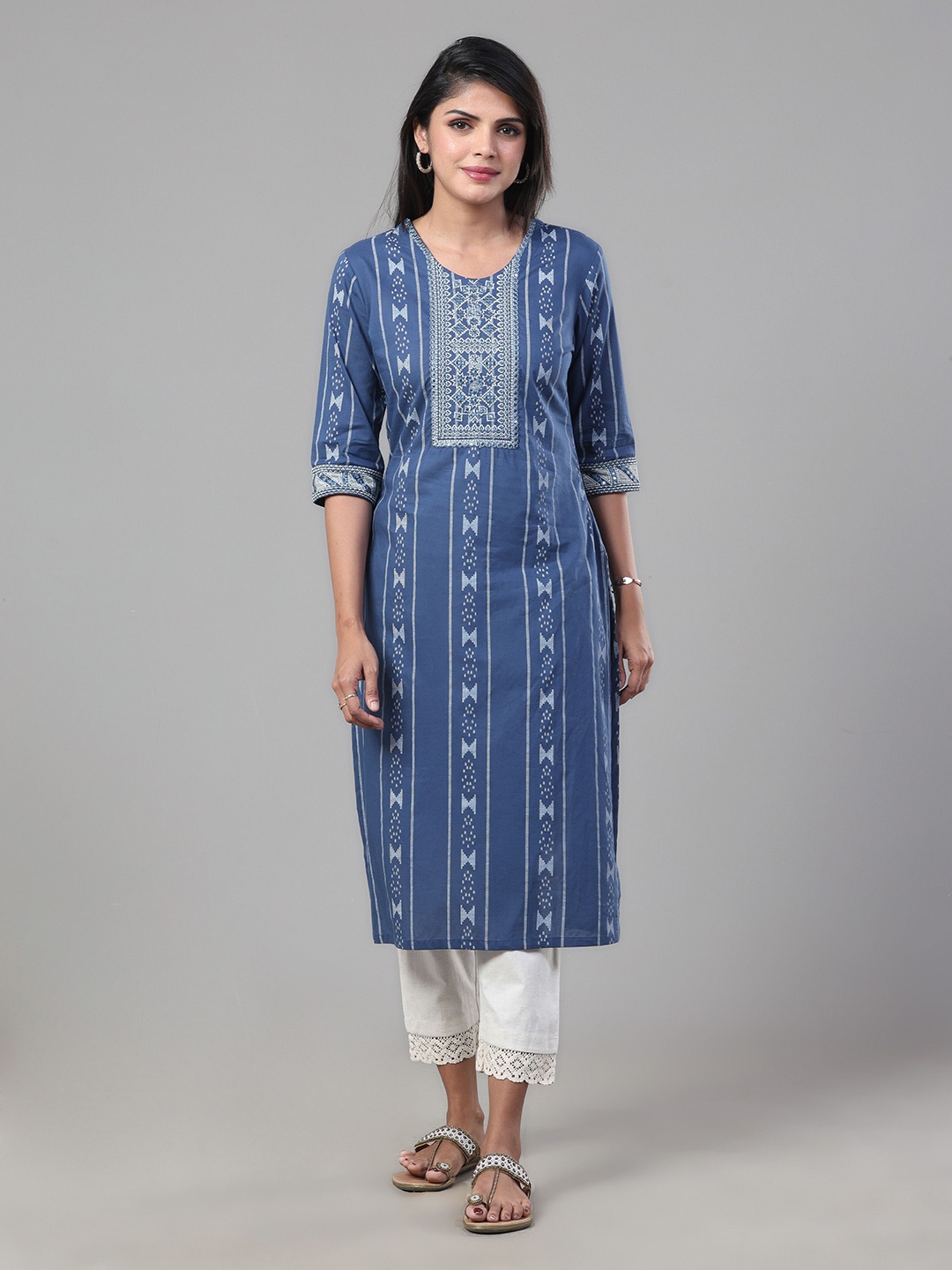 

Vismay Abstract Printed Cotton Straight Kurta, Blue