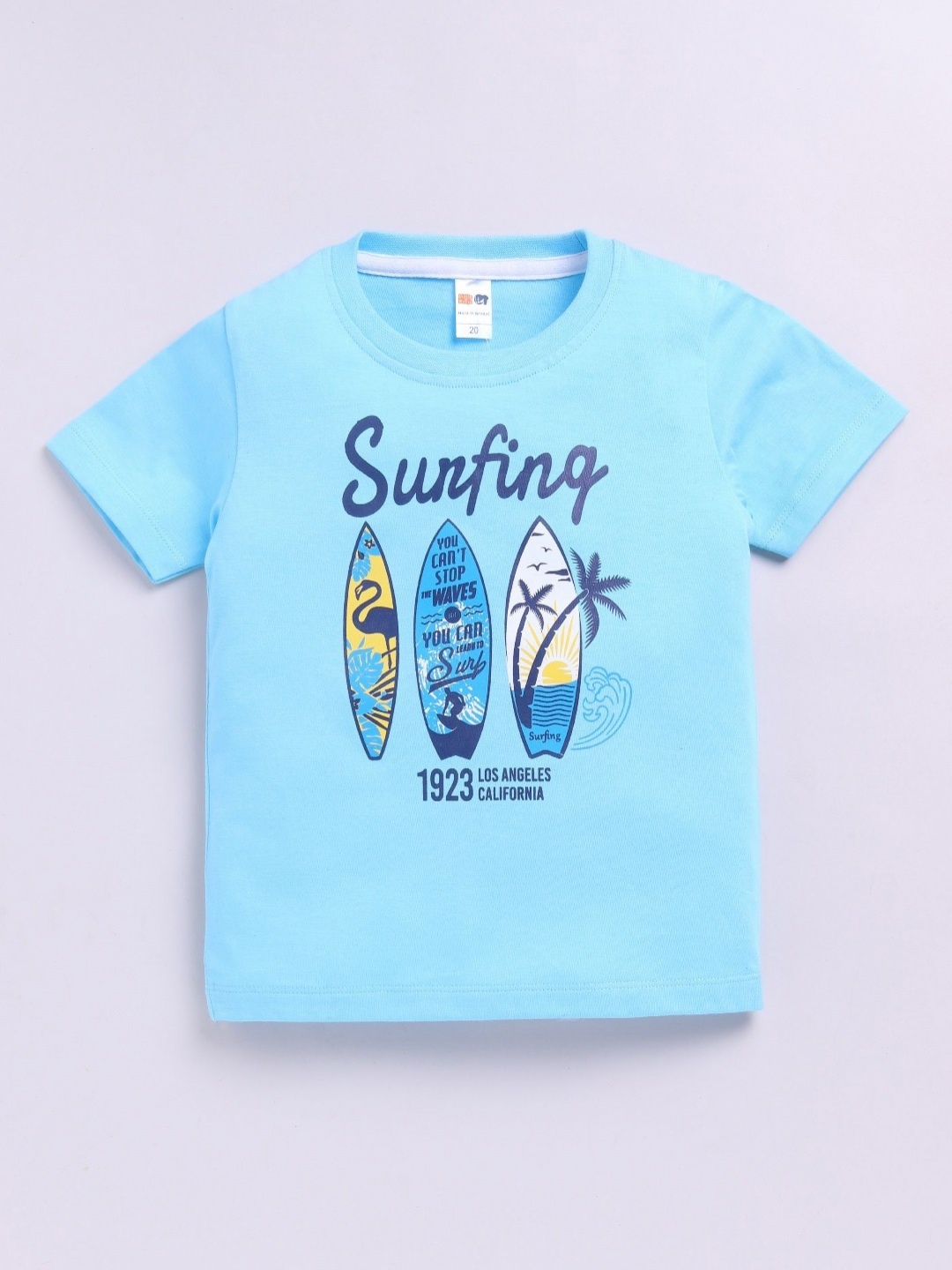 

LITTLE NINJA Boys Graphic Printed Round Neck Cotton T-shirt, Turquoise blue