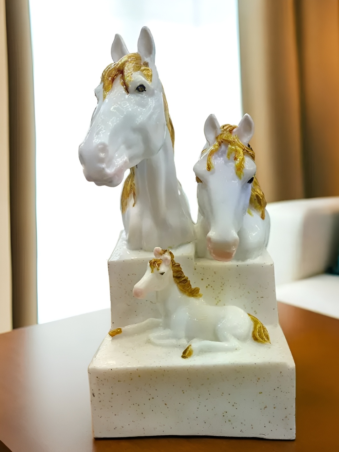 

Vrinban International White And Gold-Toned Horse Figurine Marble Showpiece