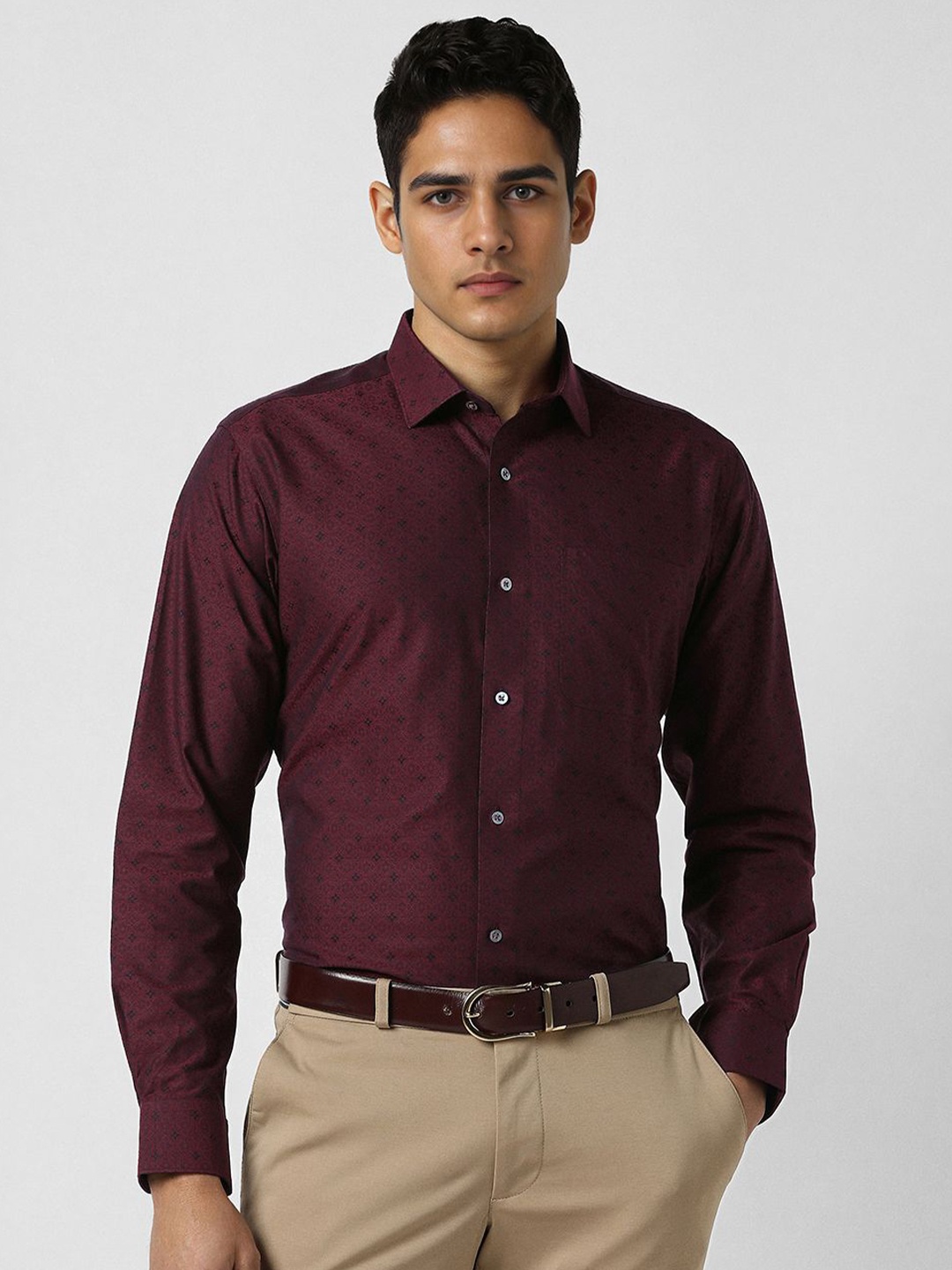 

Van Heusen Men Opaque Printed Formal Shirt, Maroon