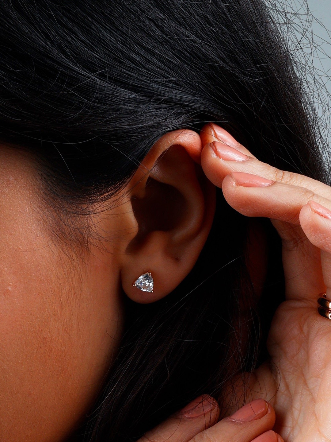 

ISHI New York 925 Sterling Silver Trillion Shape CZ Studs, Gold