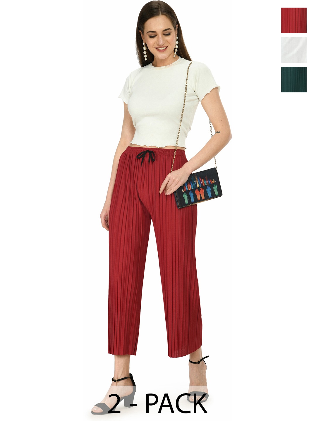 

Purser Women Pack of 3 Pleated Culottes Trousers, Maroon