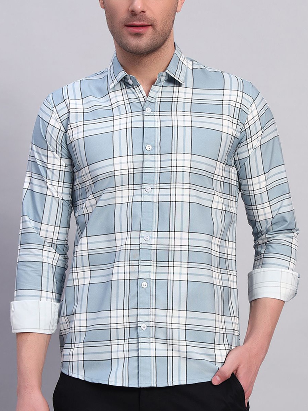 

YOUTH FIRST Men Premium Tartan Checks Opaque Checked Casual Shirt, Blue