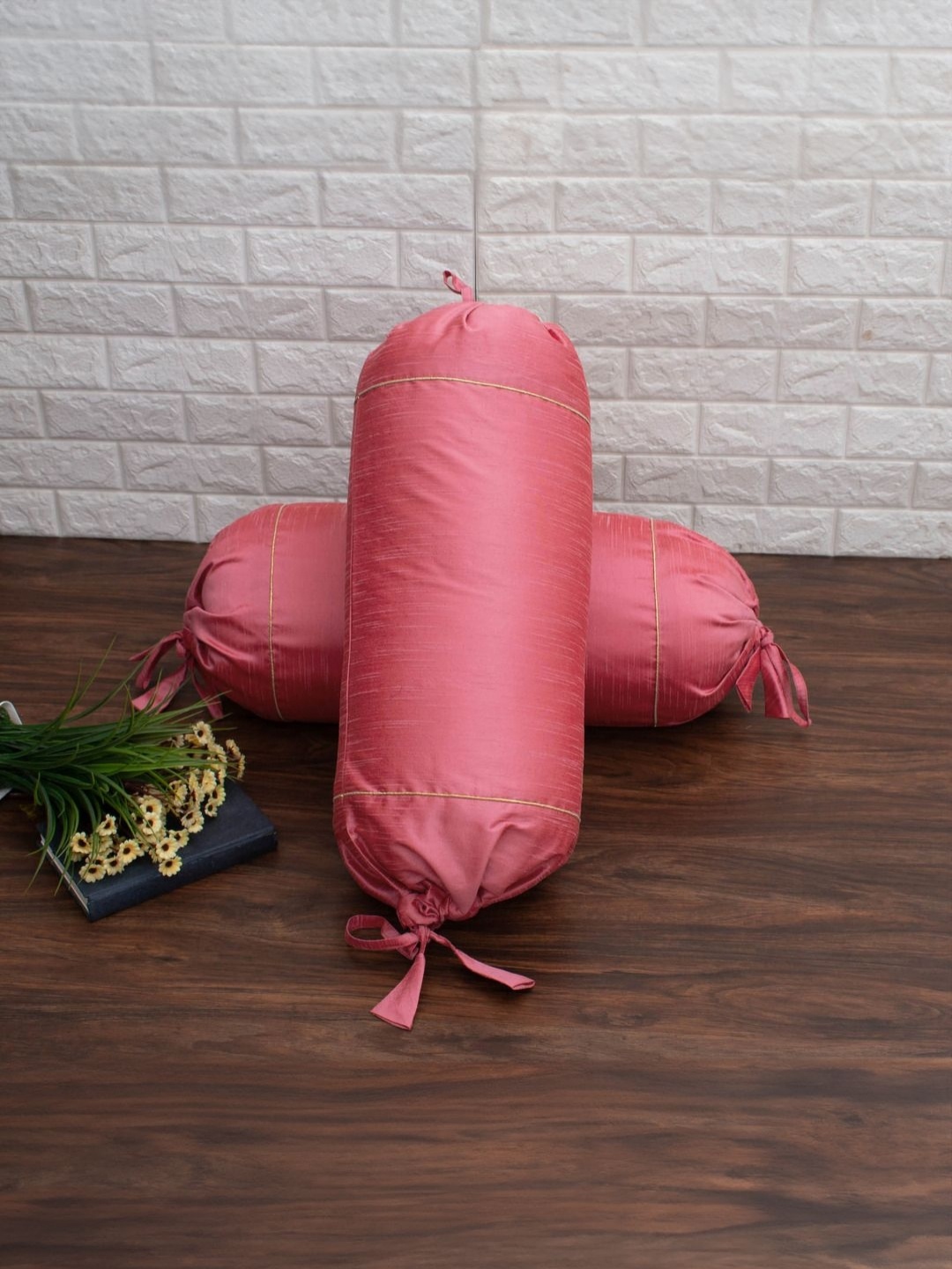 

RoyalDeco 2-Pcs Pink BolsterCovers