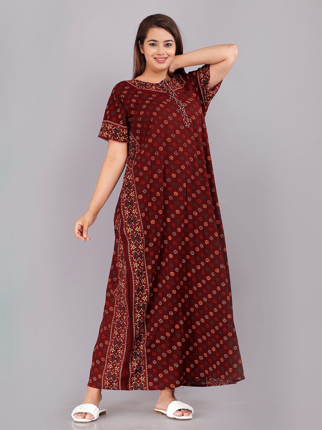 

PR PINK ROYAL Printed Maxi Nightdress, Maroon