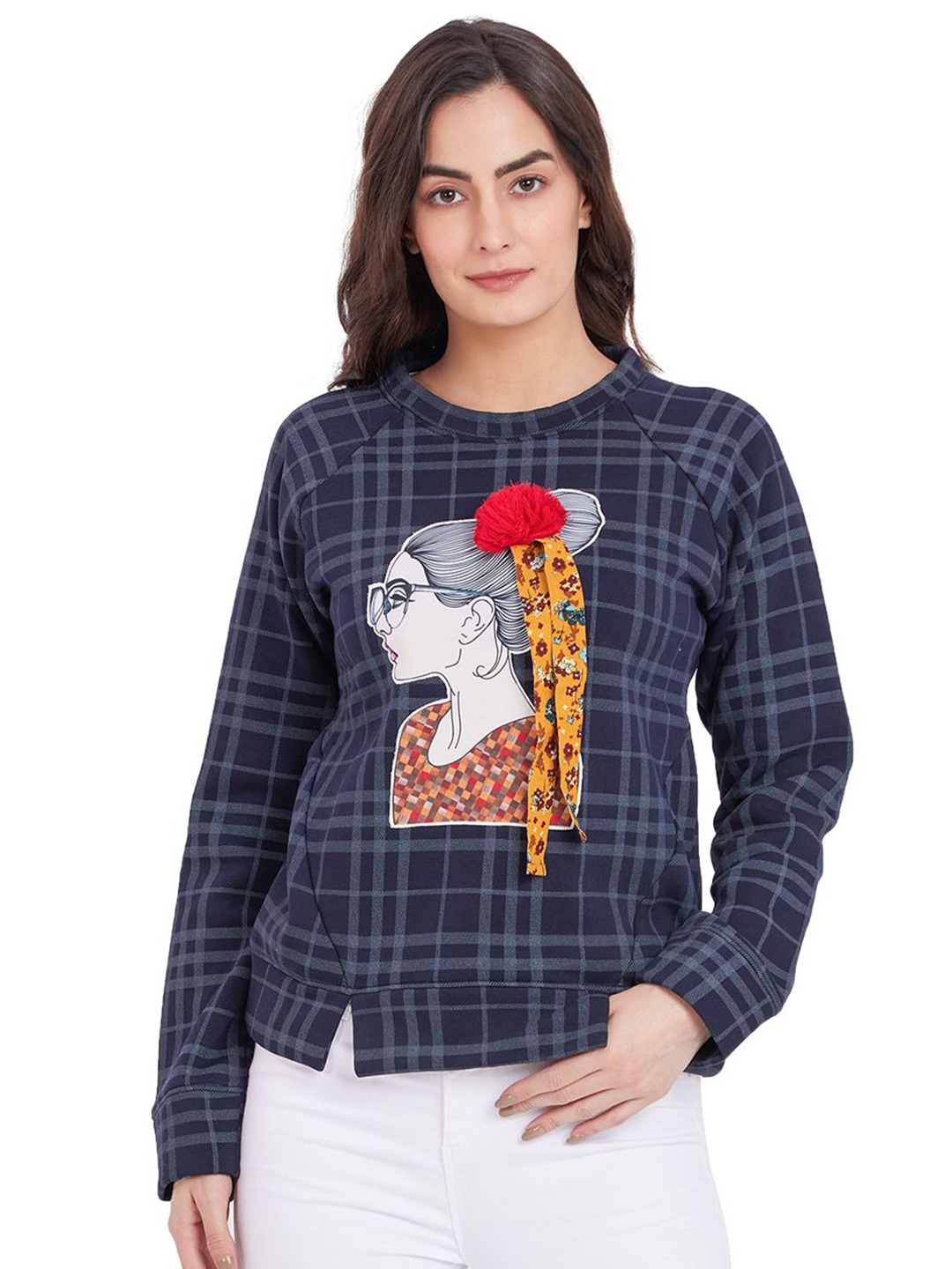 

Moda Elementi Women Printed Pullover Round Neck Sweatshirt, Blue