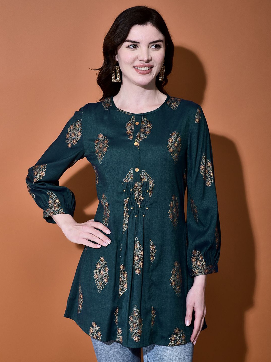 

FUTURO Printed Cotton Ethnic Tunic, Green