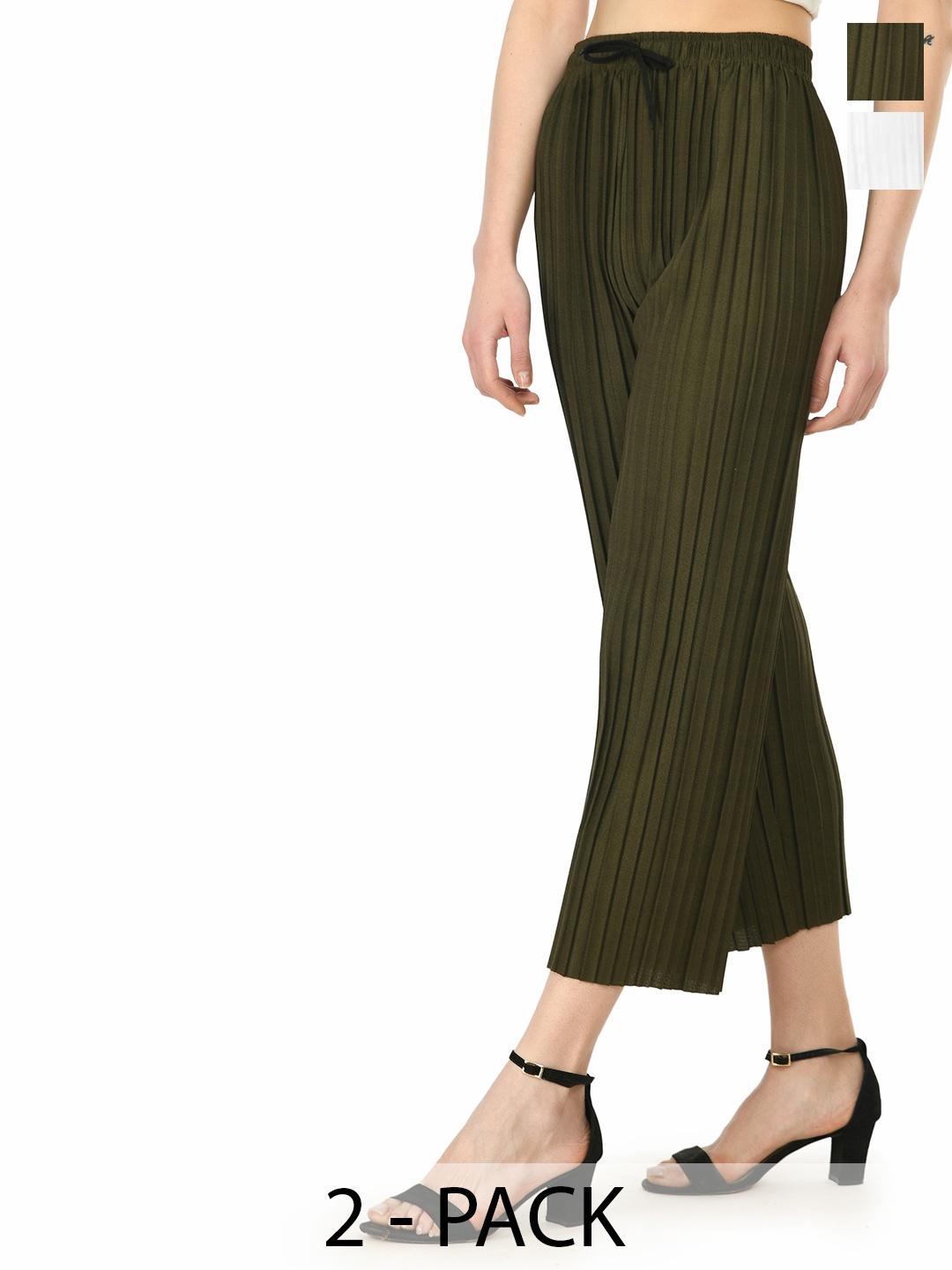 

Purser Women Pack Of 2 Original Regular Fit Mid-Rise Parallel Trousers, Olive