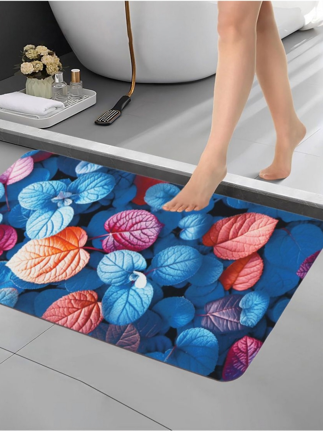 

Aura Blue & Orange Printed Anti Skid Bath Rug