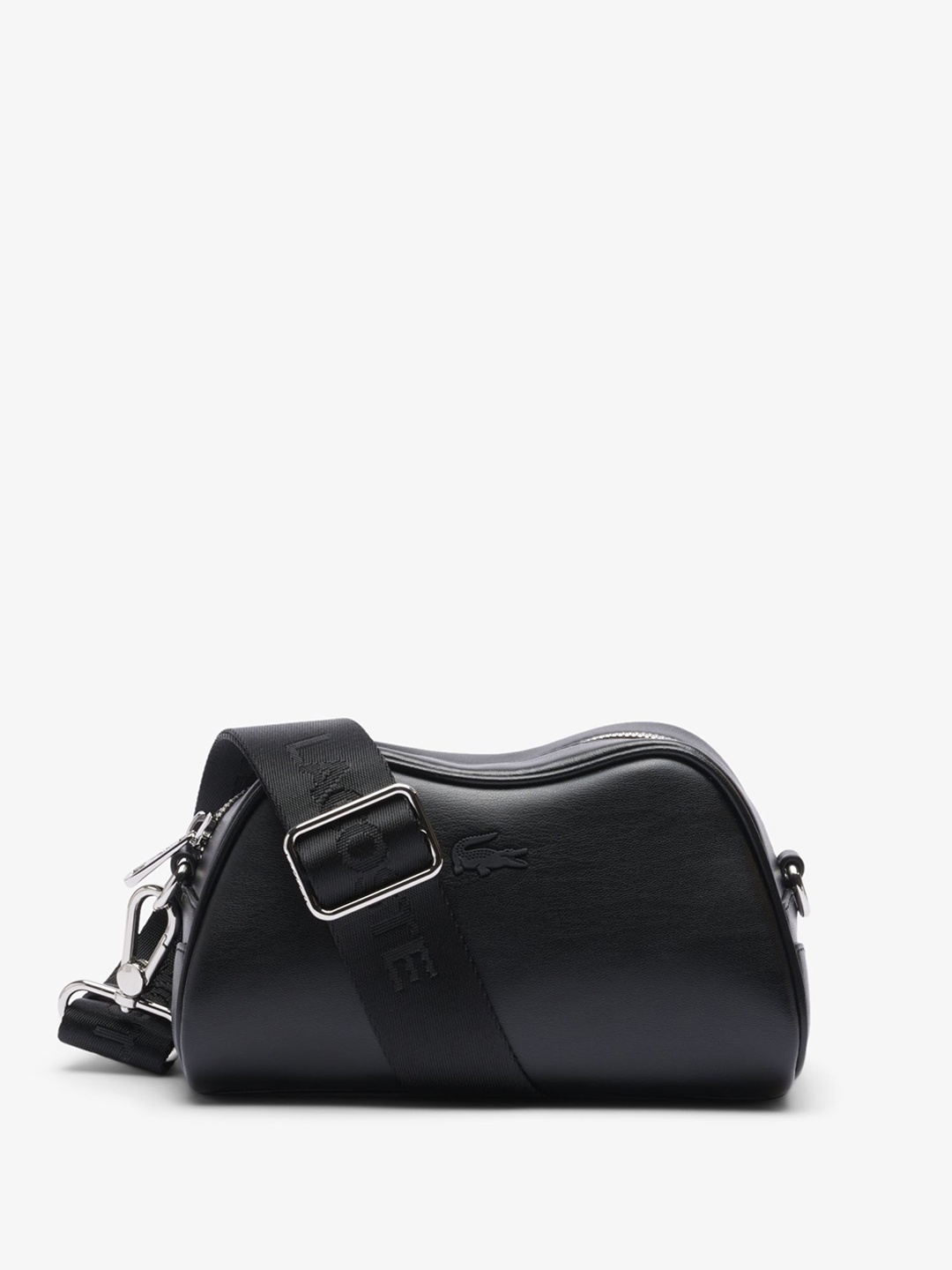 

Lacoste Solid Structured Leather Sling Bag, Black