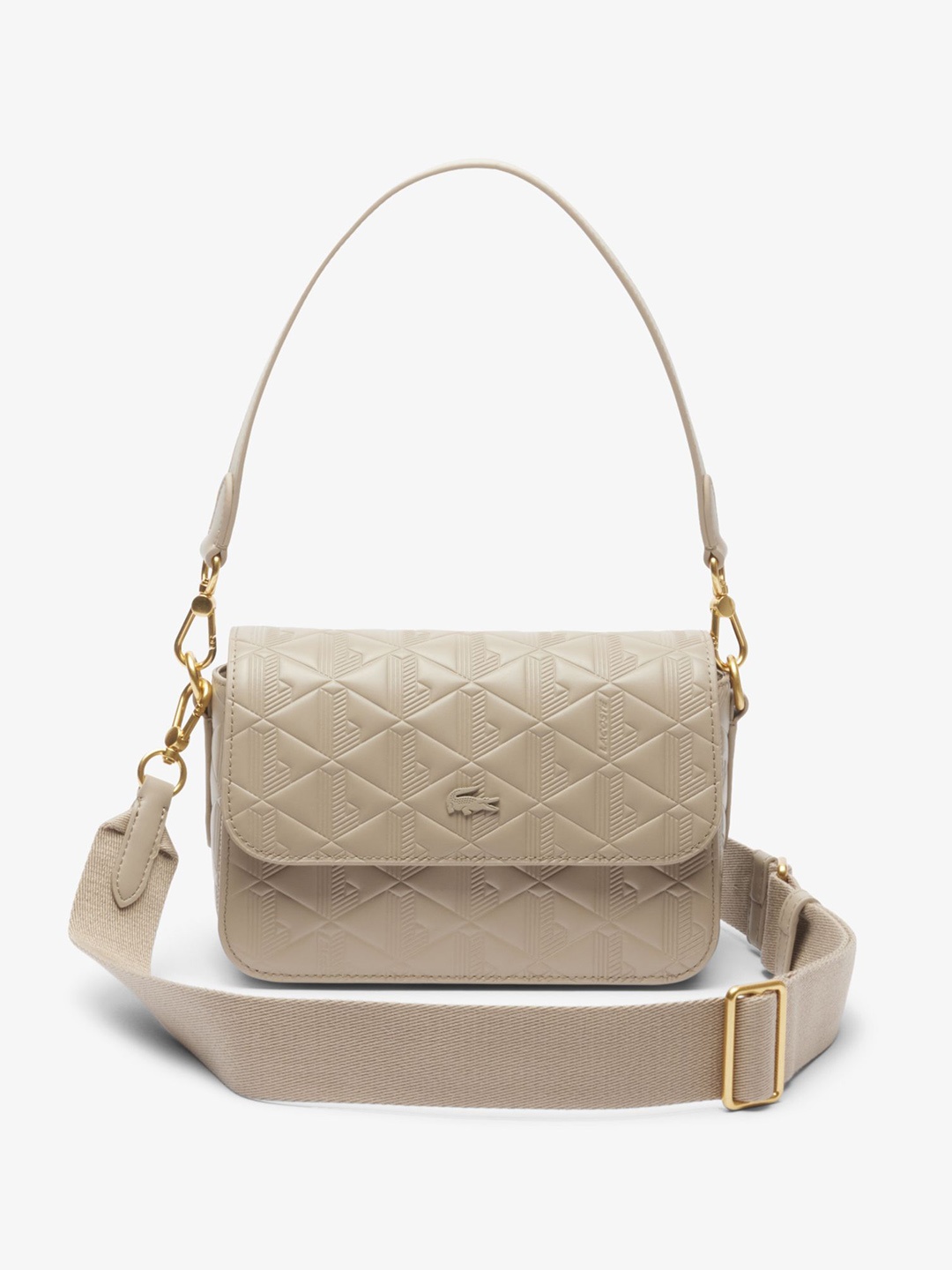 

Lacoste Textured Structured Leather Shoulder Bag, Beige