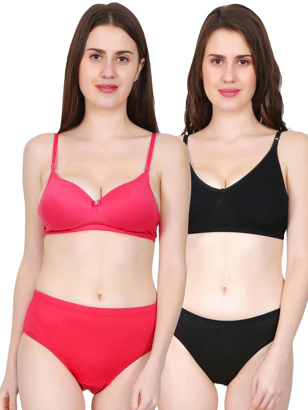 

Fihana Women Pack Of 2 Padded With Adjustable Straps Lingerie Set, Black