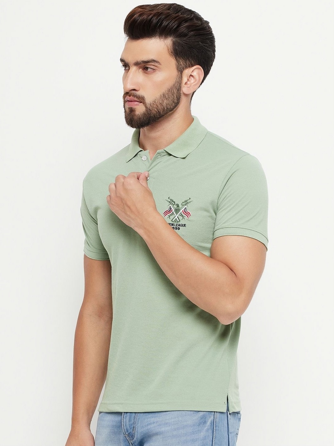 

RELANE Men Solid Polo Collar Cotton T-shirt, Sea green