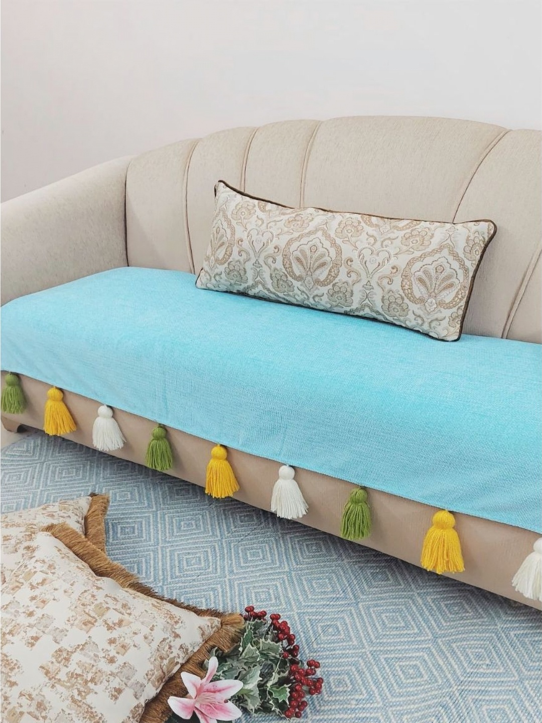 

THROWPILLOW Turquoise Blue & Yellow 3 Seater Sofa Cover