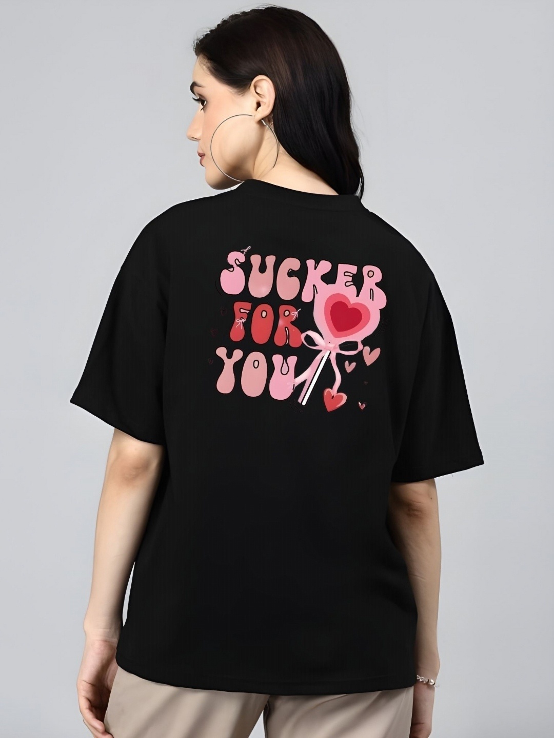 

DressBerry Women Graphic Printed Round Neck Cotton Oversized T-shirt, Black