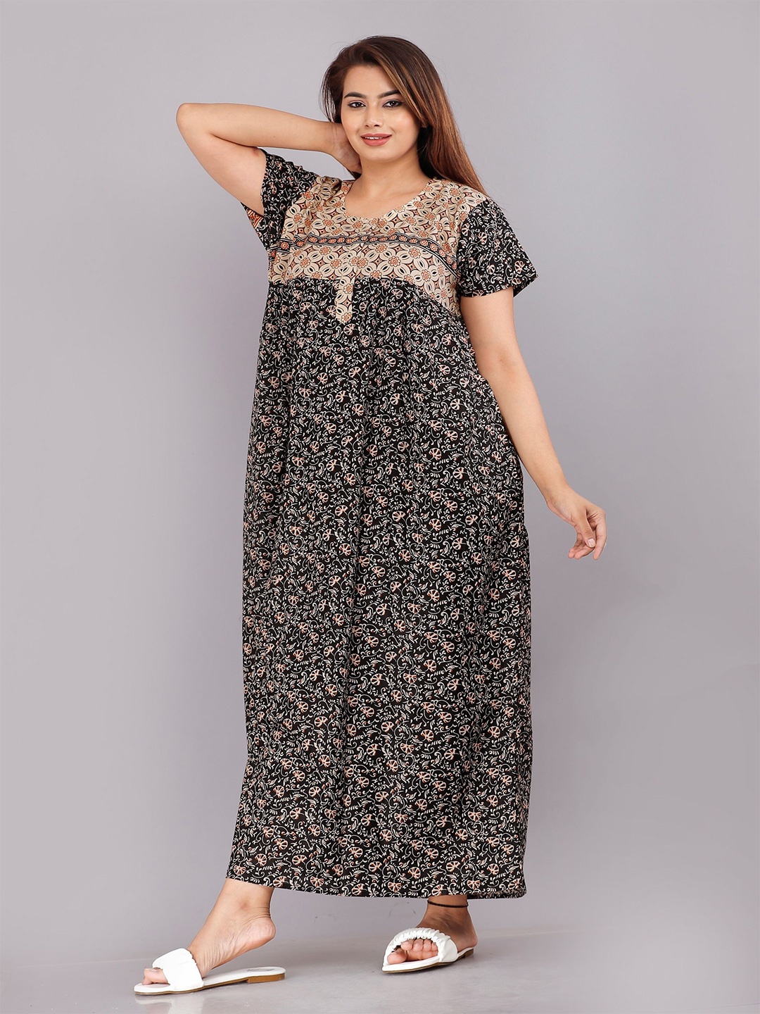 

PR PINK ROYAL Printed Maxi Nightdress, Black