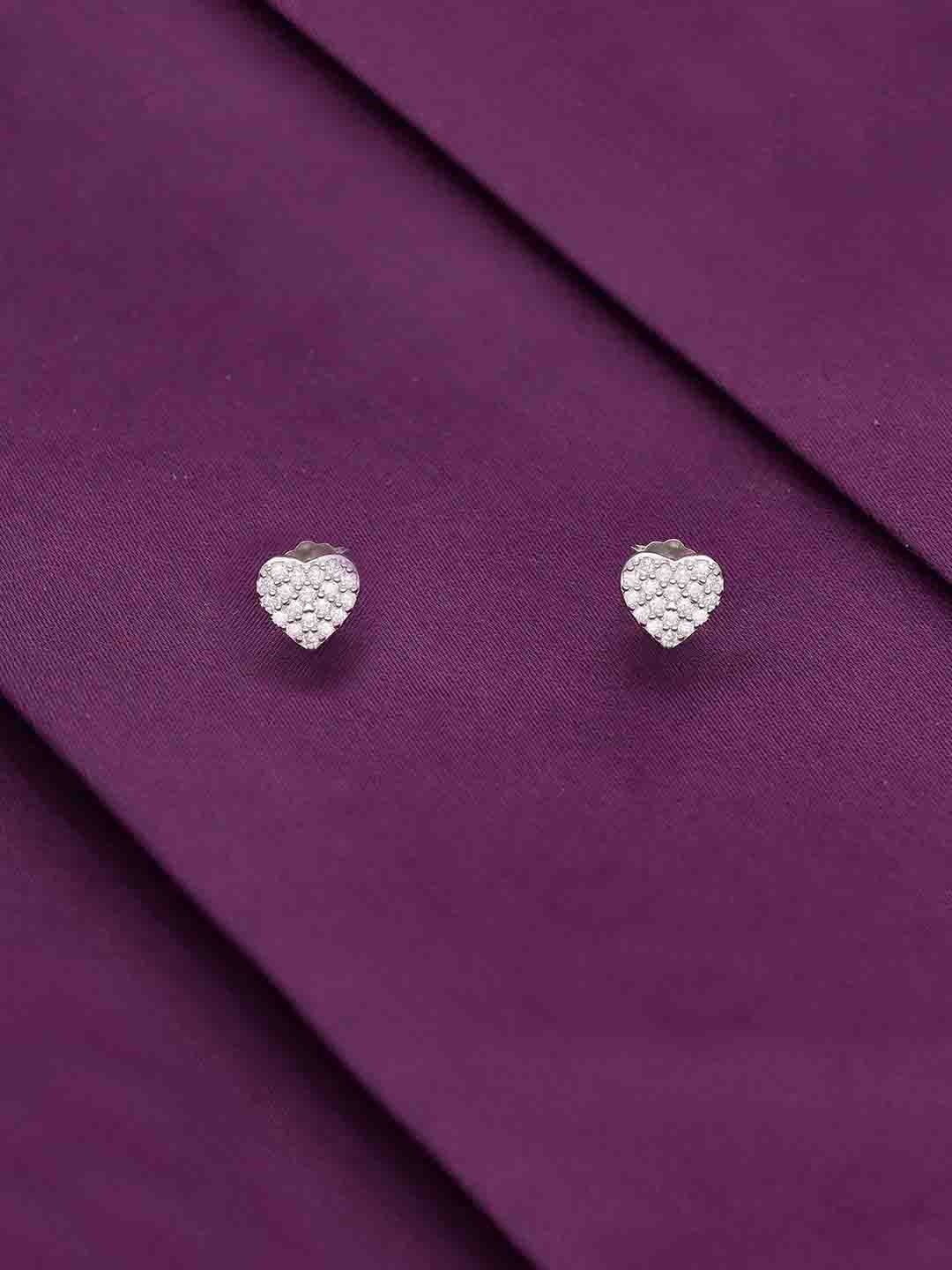 

KAI JEWEL 92.5 Sterling Silver Rhodium-Plated CZ-Studded Heart Shaped Minimalistic Studs