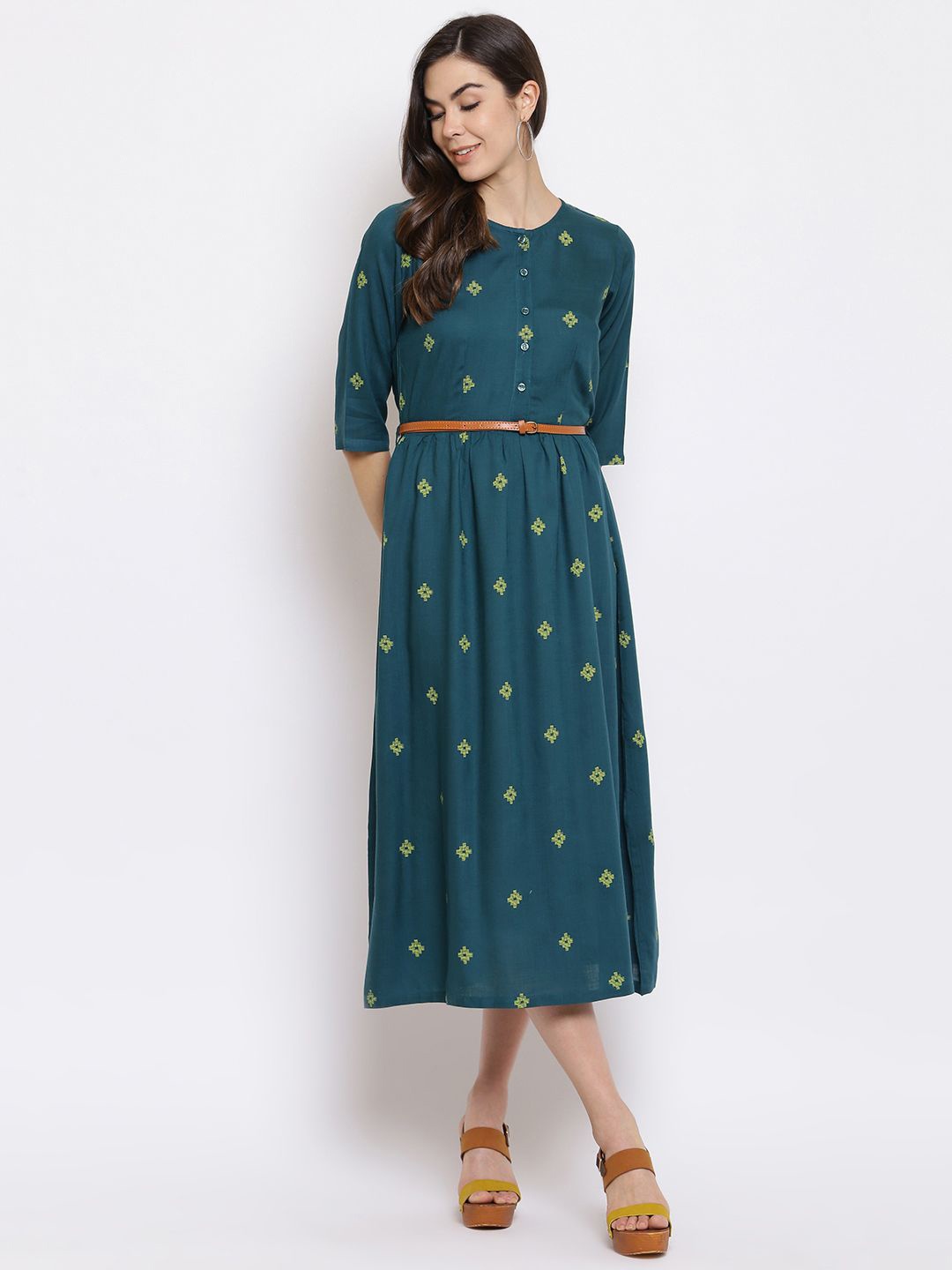 

DressBerry Print A-Line Midi Dress, Teal