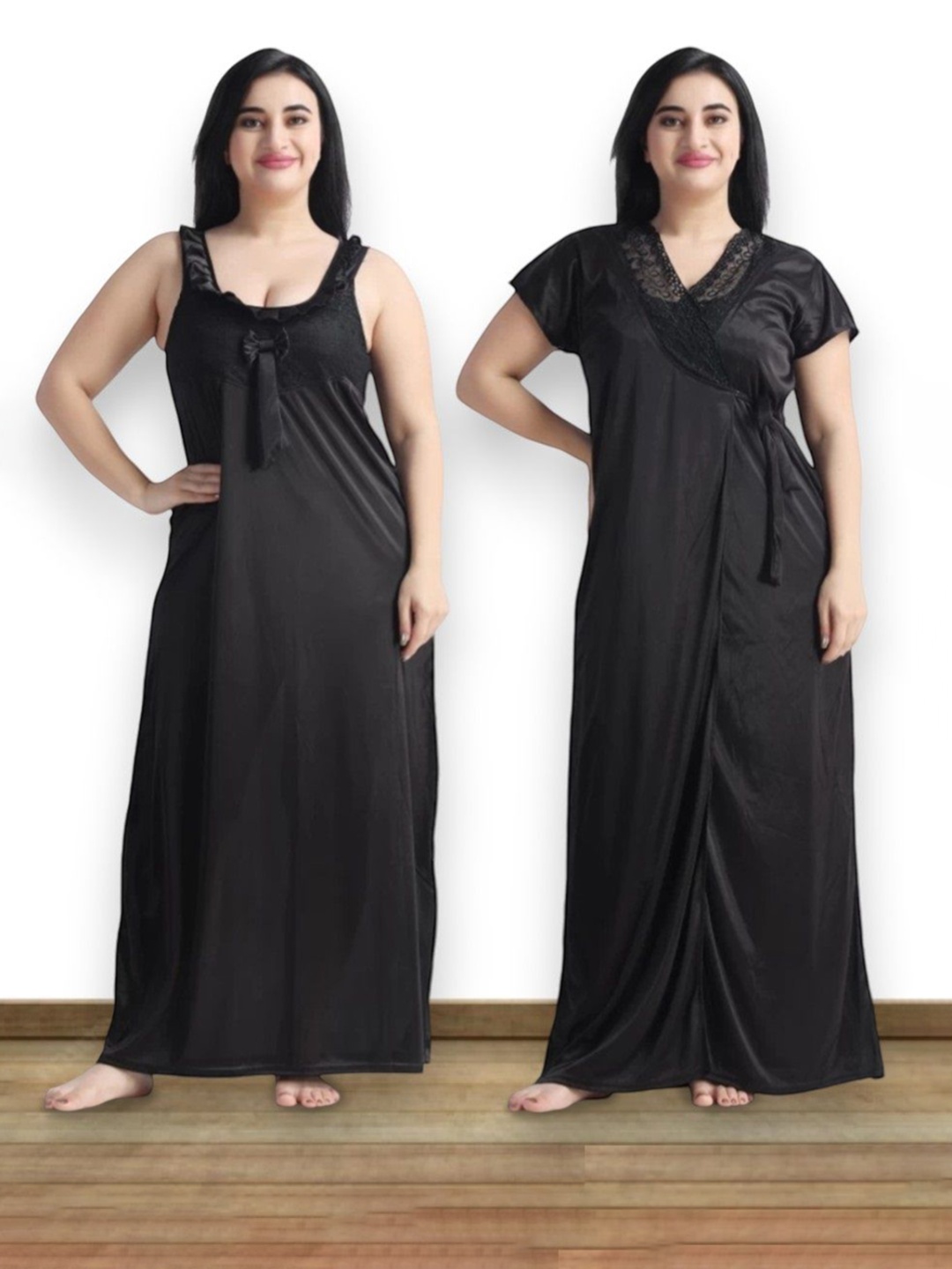 

XPIOX Women Maxi Satin Nightdress With Robe, Black