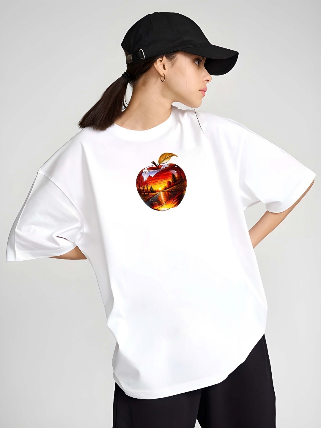 

SZN Women Graphic Printed Round Neck Cotton Oversized T-shirt, White