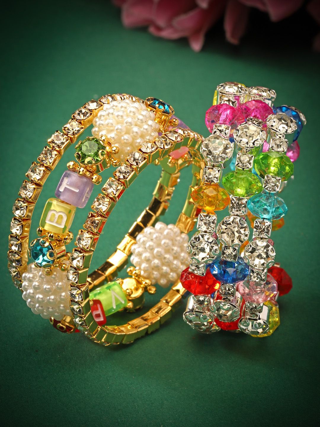 

Stoln Girls Set Of 2 Artificial Beaded Wraparound Bracelet, Gold