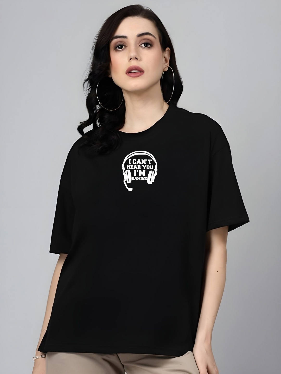 

DressBerry Women Graphic Printed Round Neck Cotton Relaxed Fit T-shirt, Black