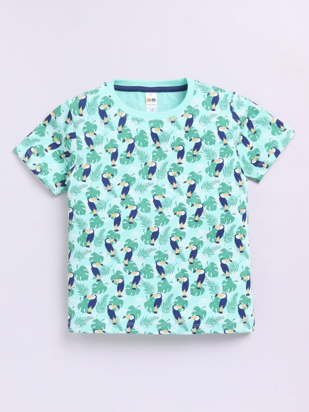 

LITTLE NINJA Boys Conversational Printed Round Neck Cotton T-shirt, Turquoise blue