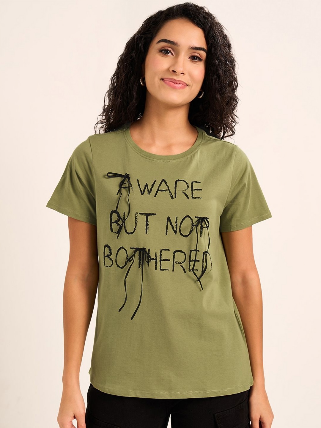 

People Women Typography Applique T-shirt, Green